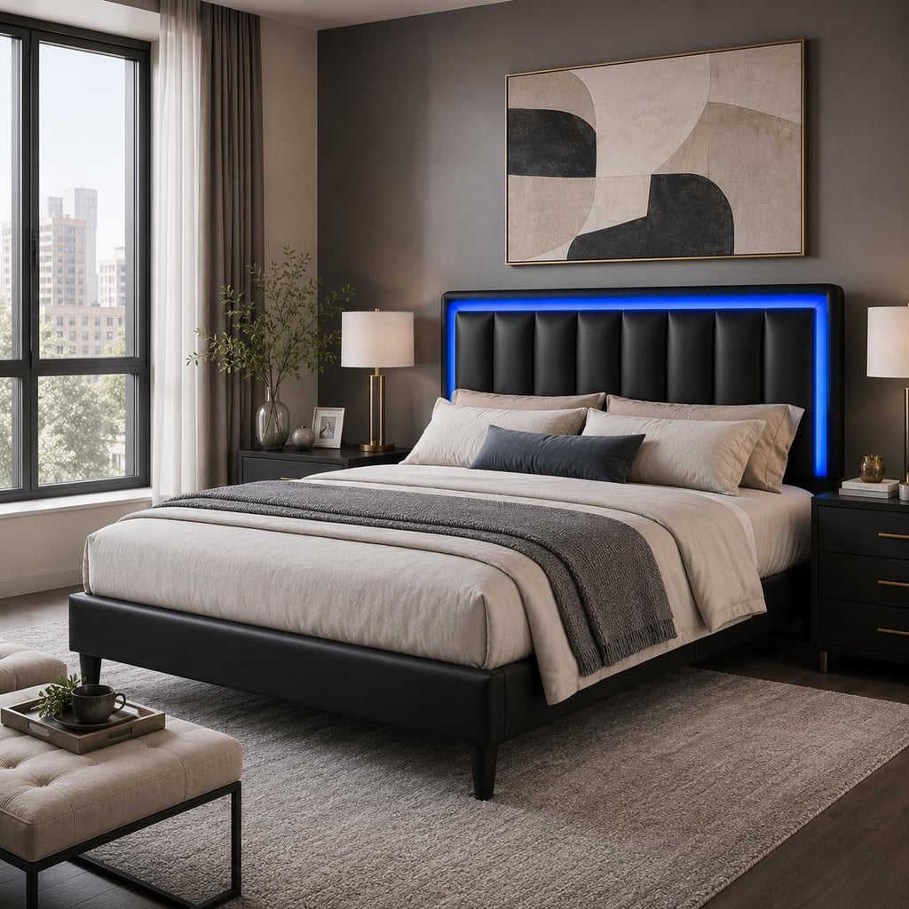 Black Full Bed Frame with PU Headboard U8230