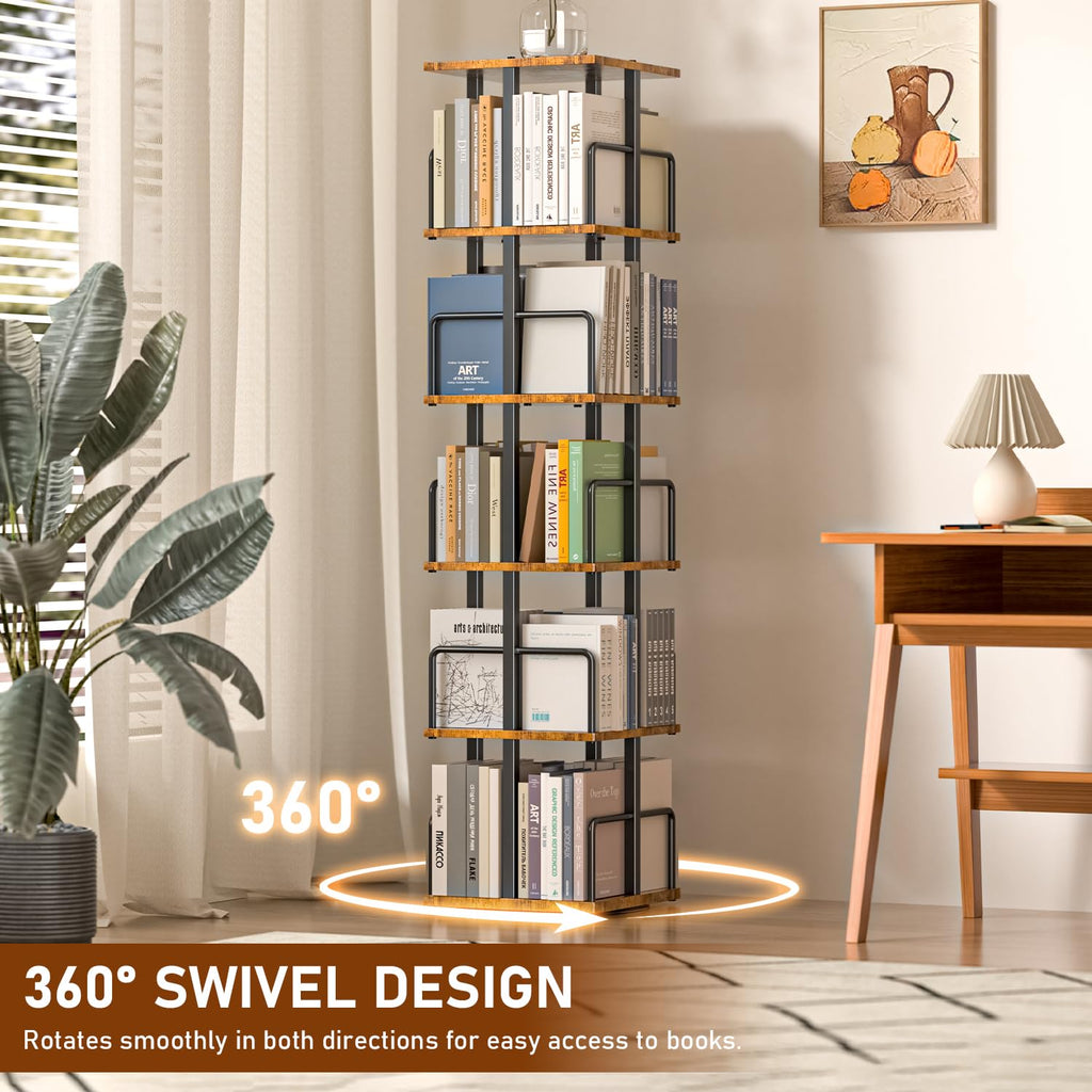5-Tier Rotating Bookshelf with Metal Guardrails I726640