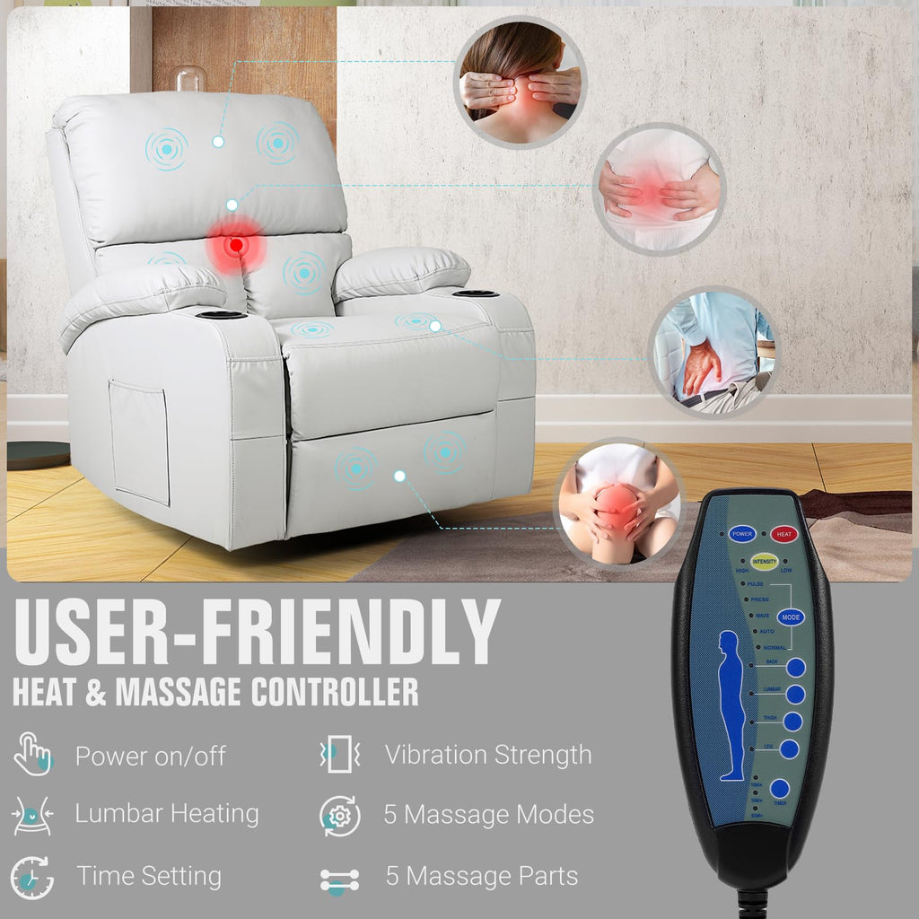 Grey Massage Rocking Recliner Chair with Heat and USB C14684
