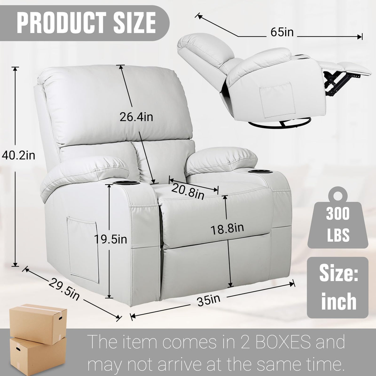 Grey Massage Rocking Recliner Chair with Heat and USB C14684