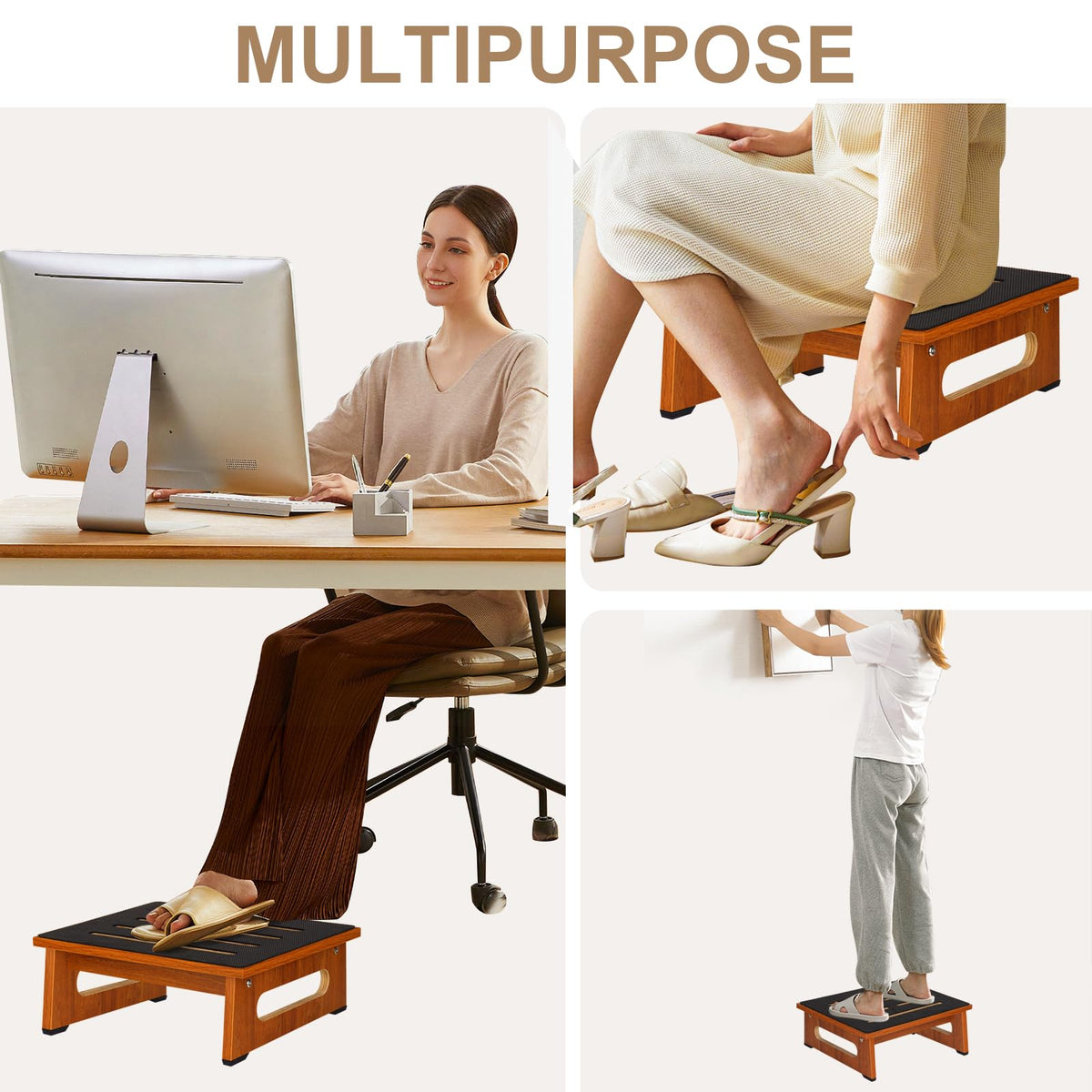 Brown Bed Step Stool with Handles F946