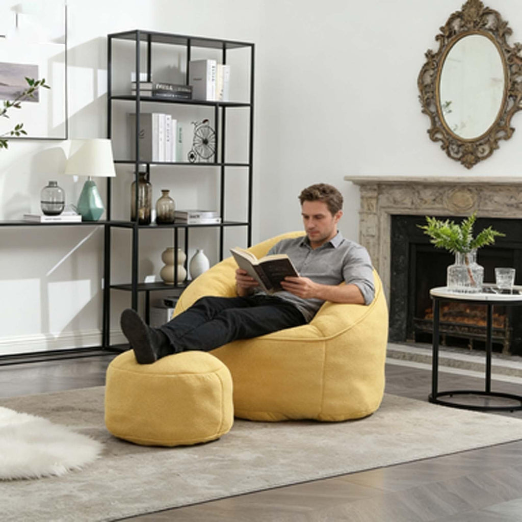 Yellow Memory Foam Bean Bag Chair with Footrest E6321