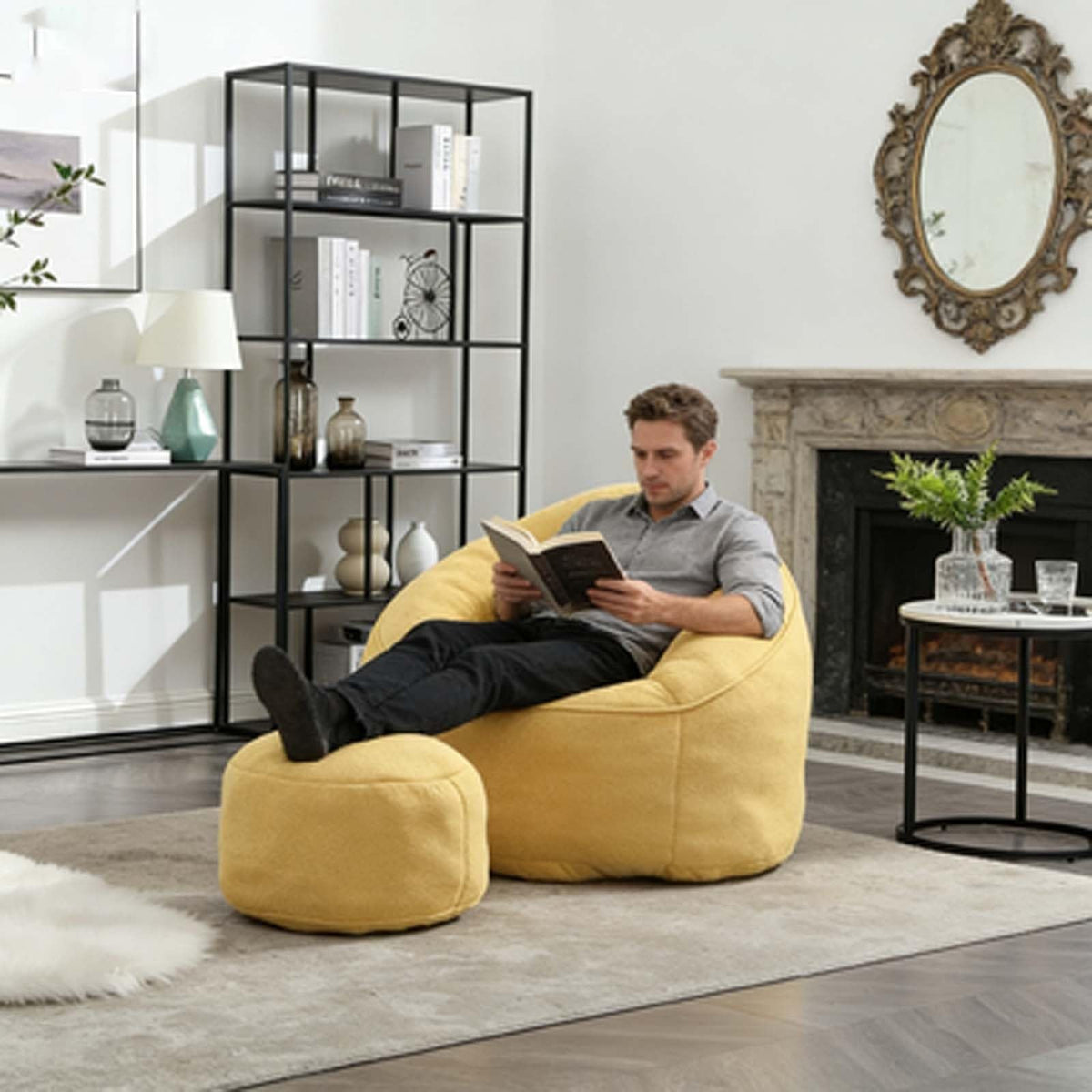 Yellow Memory Foam Bean Bag Chair with Footrest E6321