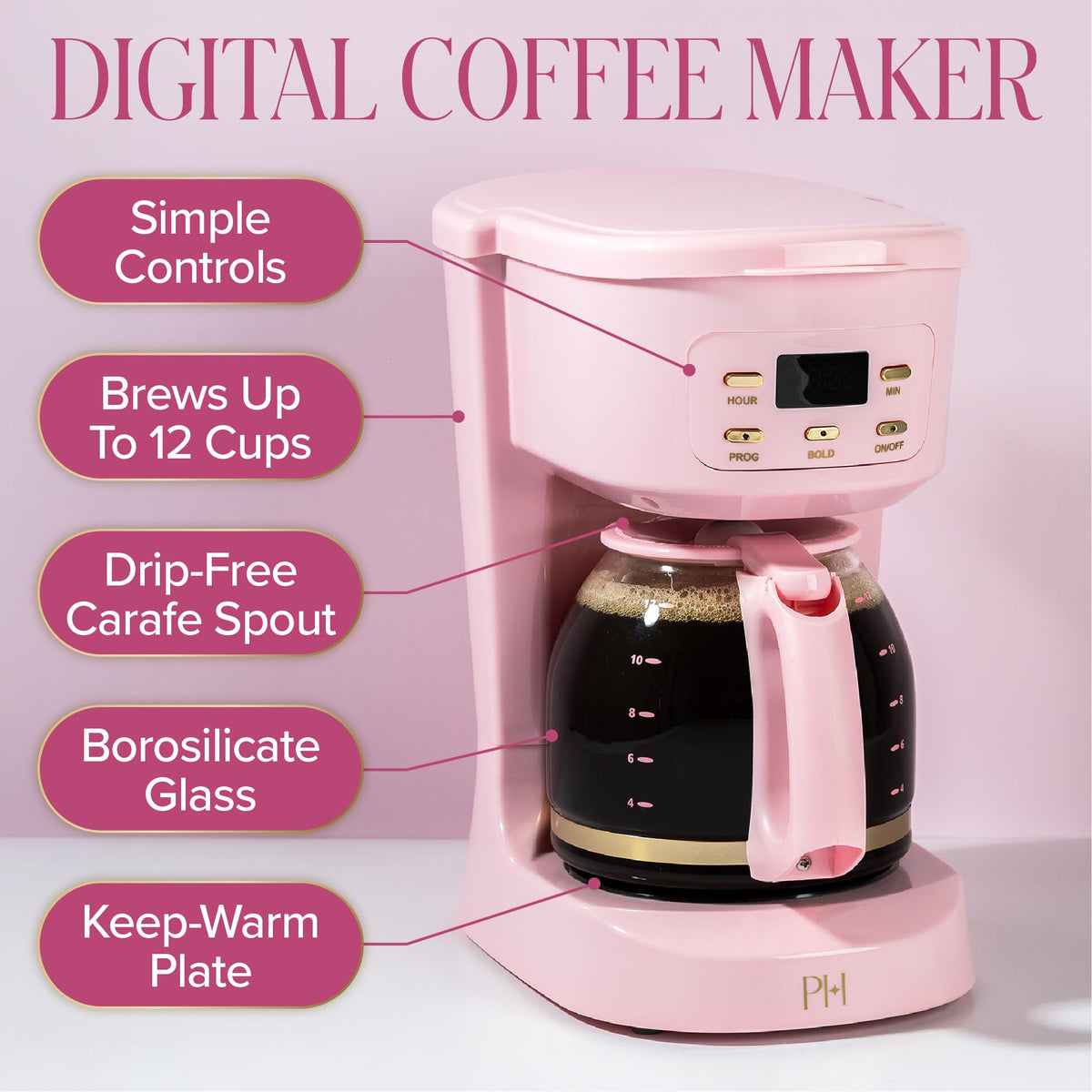 12-Cup Programmable Drip Coffee Maker with Glass Carafe V3240