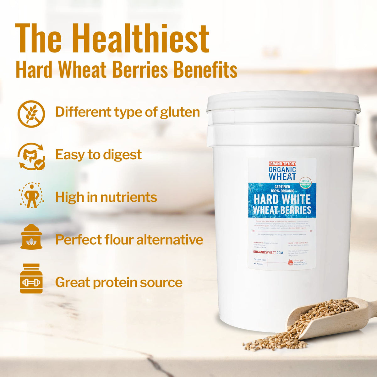 100% Organic Hard White Wheat Berries 43 lbs J846449