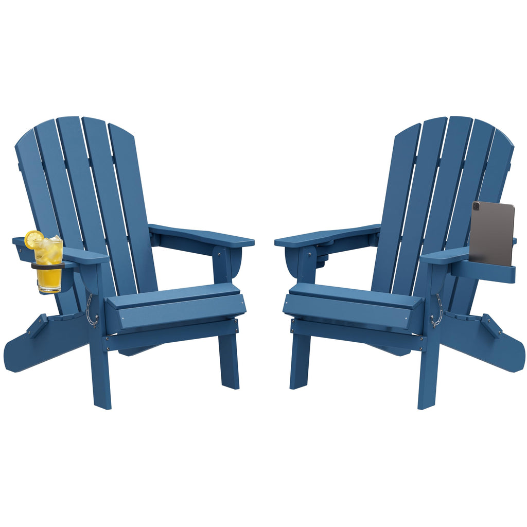 Folding Adirondack Chair Set of 2 with Cup Holder Navy Blue U9213