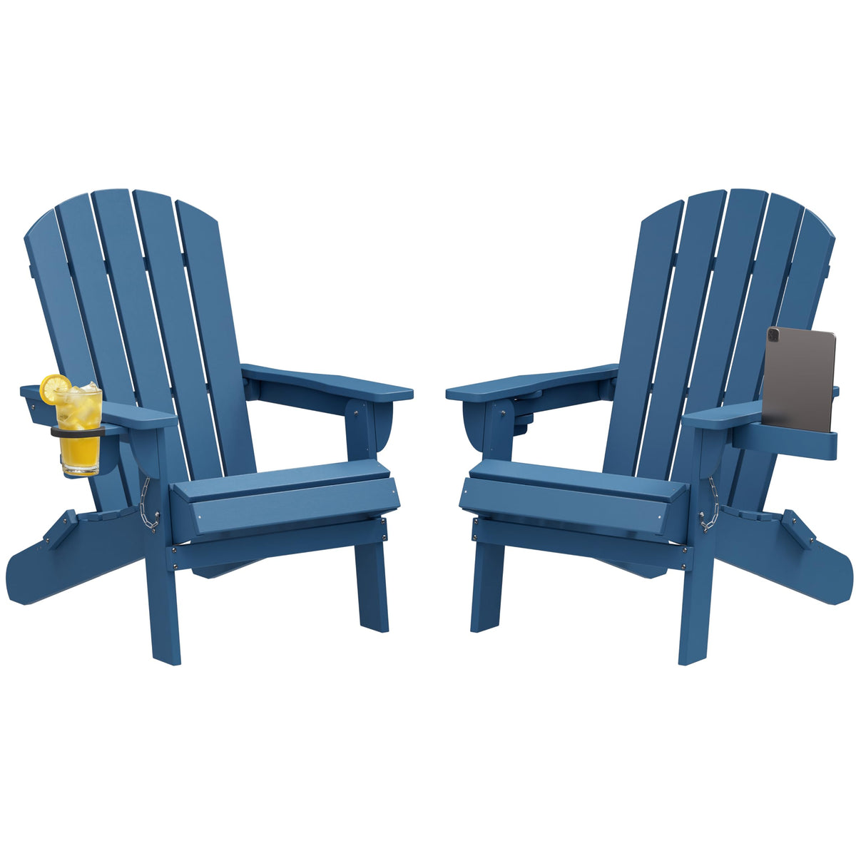 Folding Adirondack Chair Set of 2 with Cup Holder Navy Blue U9213