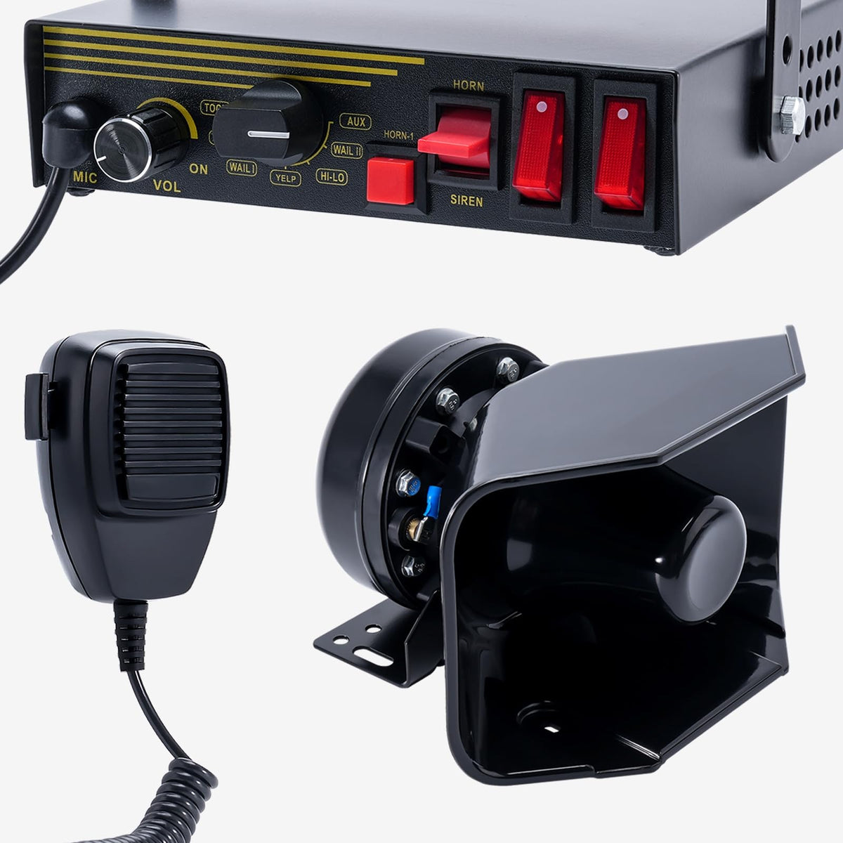 200W 12V 9 Tone Emergency Siren System with Loud Speaker Horn and Handheld Microphone H7837
