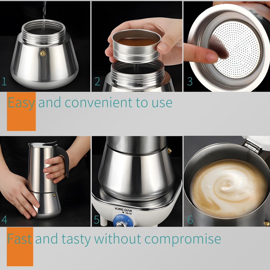 Stainless Steel Stovetop Espresso Maker 300ml 6 cup N6548