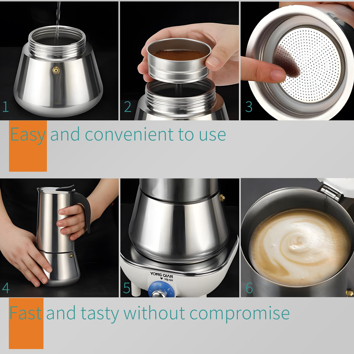 Stainless Steel Stovetop Espresso Maker 300ml 6 cup N6548