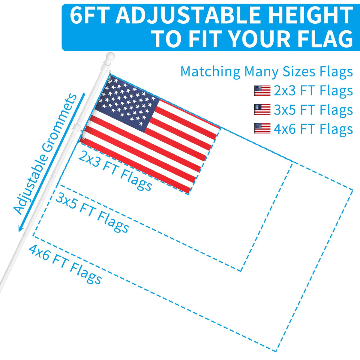 6 FT Stainless Steel Tangle Free Flag Pole Kit S684