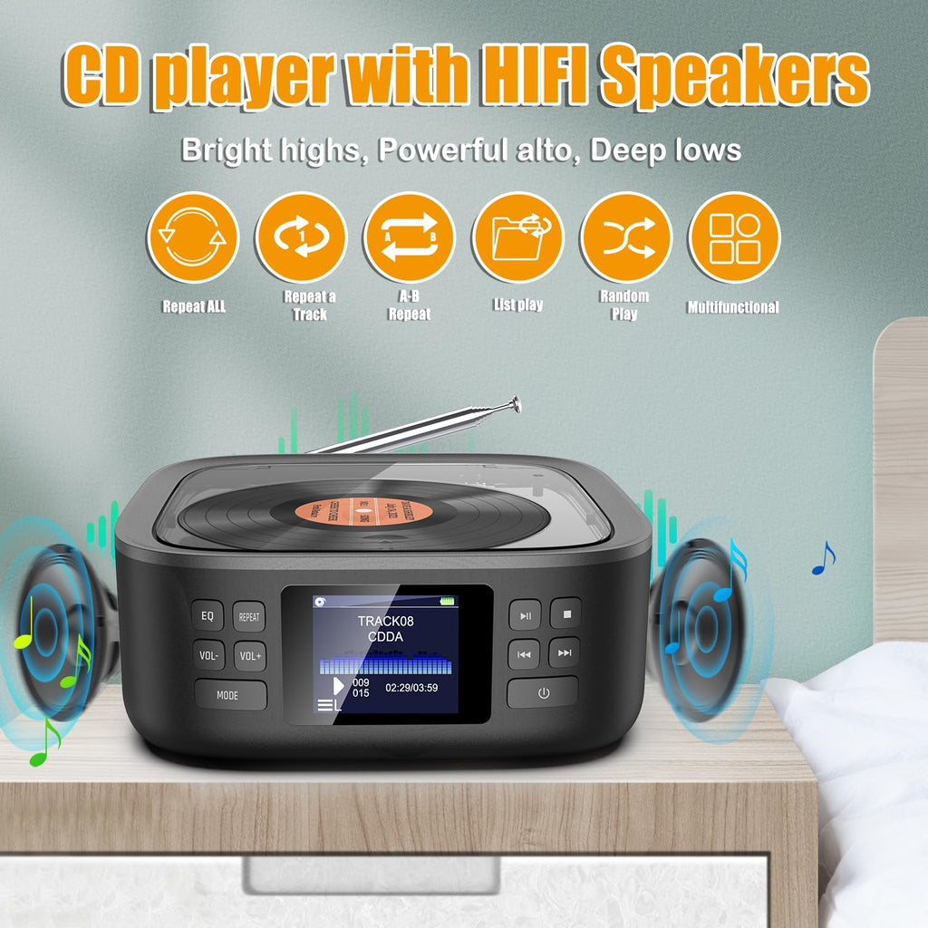 Portable CD Player with Bluetooth and Speakers T25394