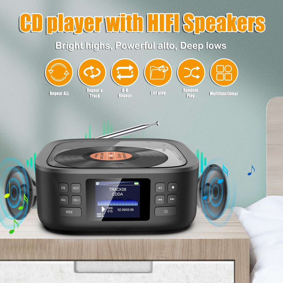 Portable CD Player with Bluetooth and Speakers T25394