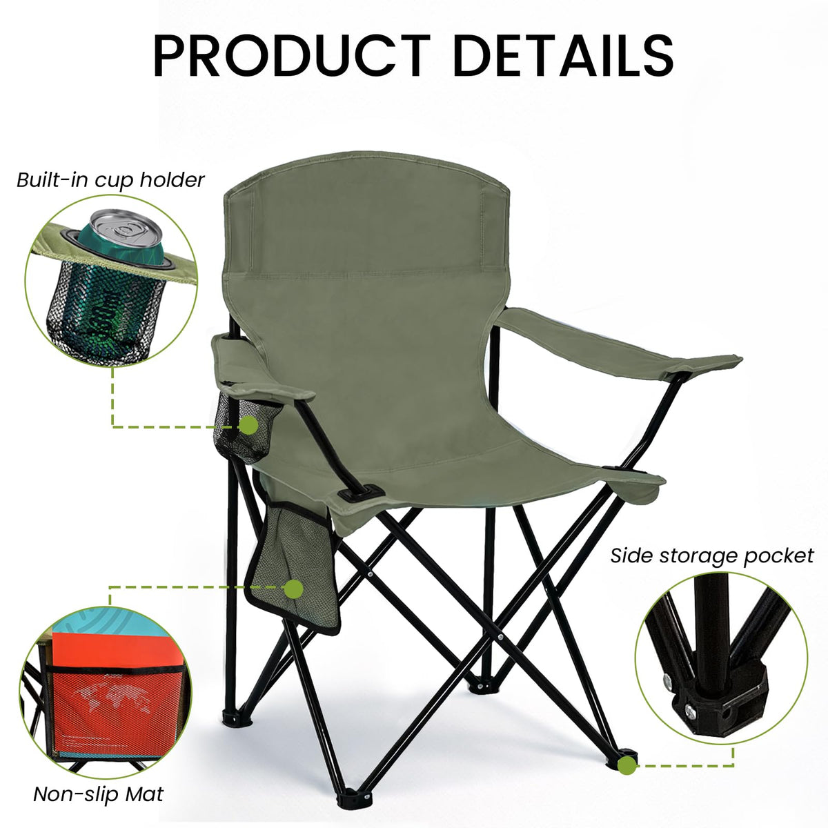Camping Chair 2 Pack Portable Folding Chair Green U78681