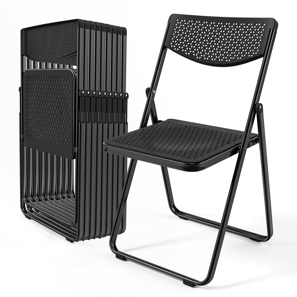 Black Plastic Folding Chairs with Mesh Seat, 10 Pack L39742