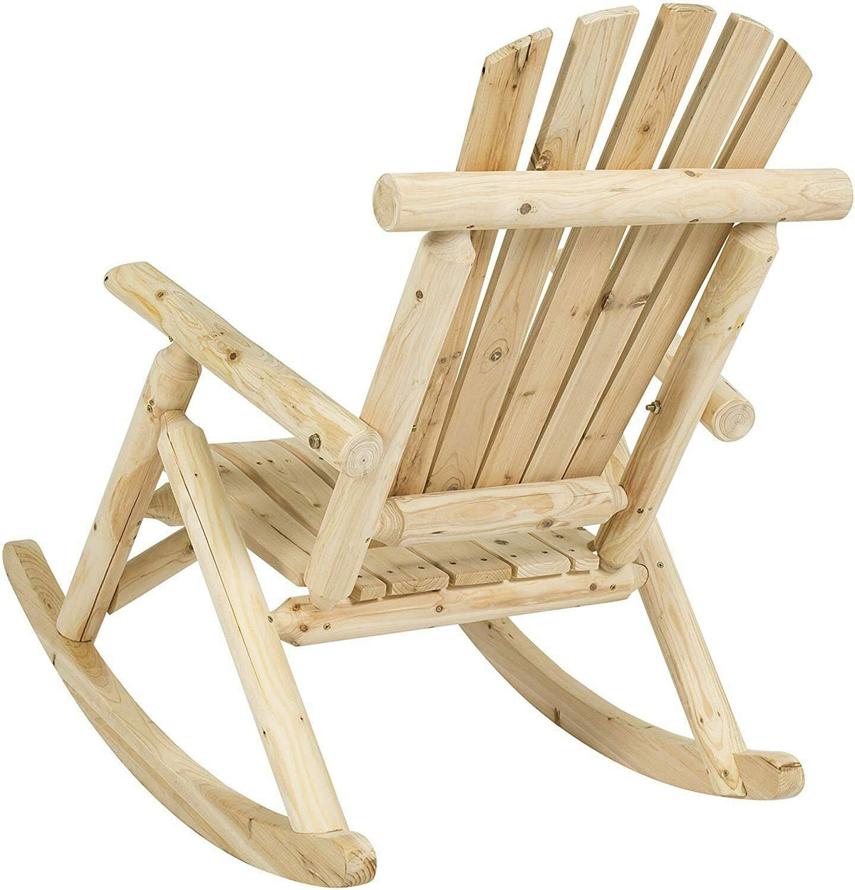Log Pine and Fir Wood Rocking Chair with Armrest W3912