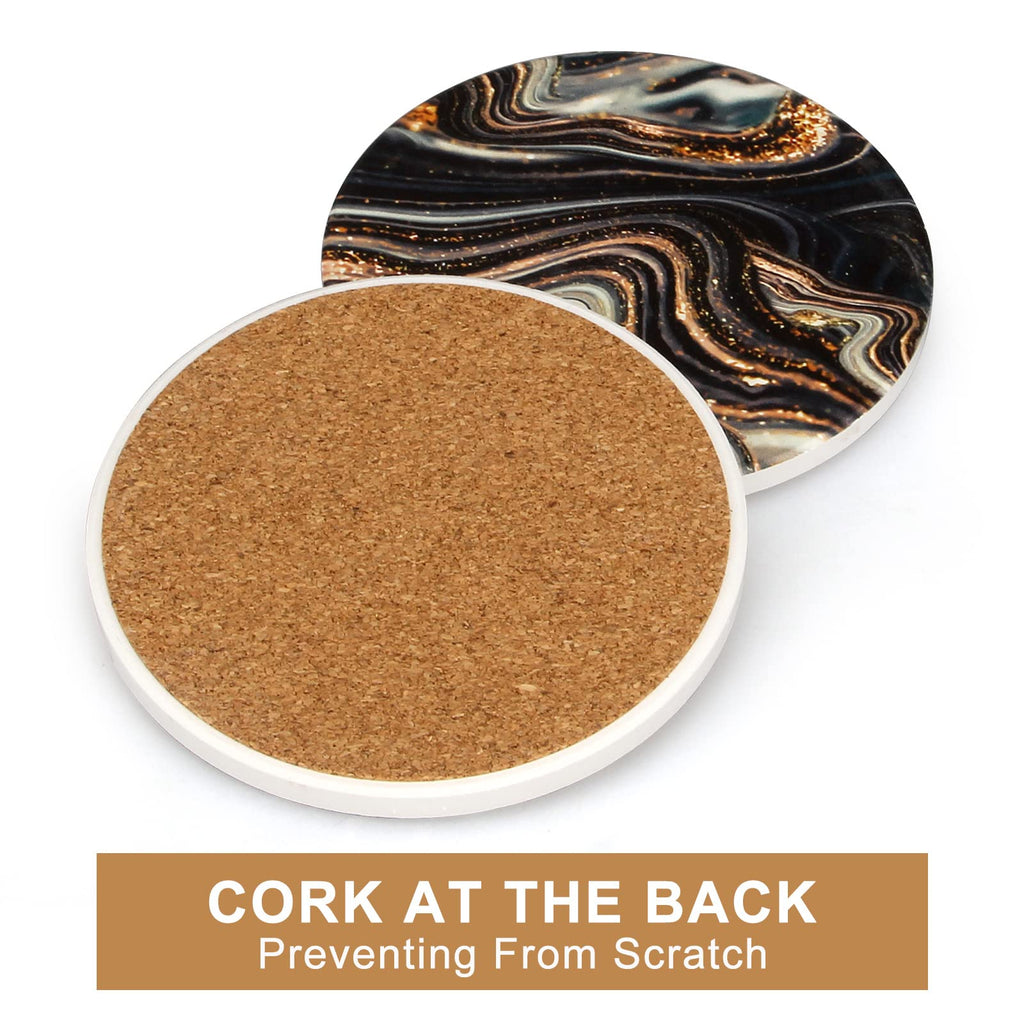 Black and Gold Marble Coasters with Holder G387