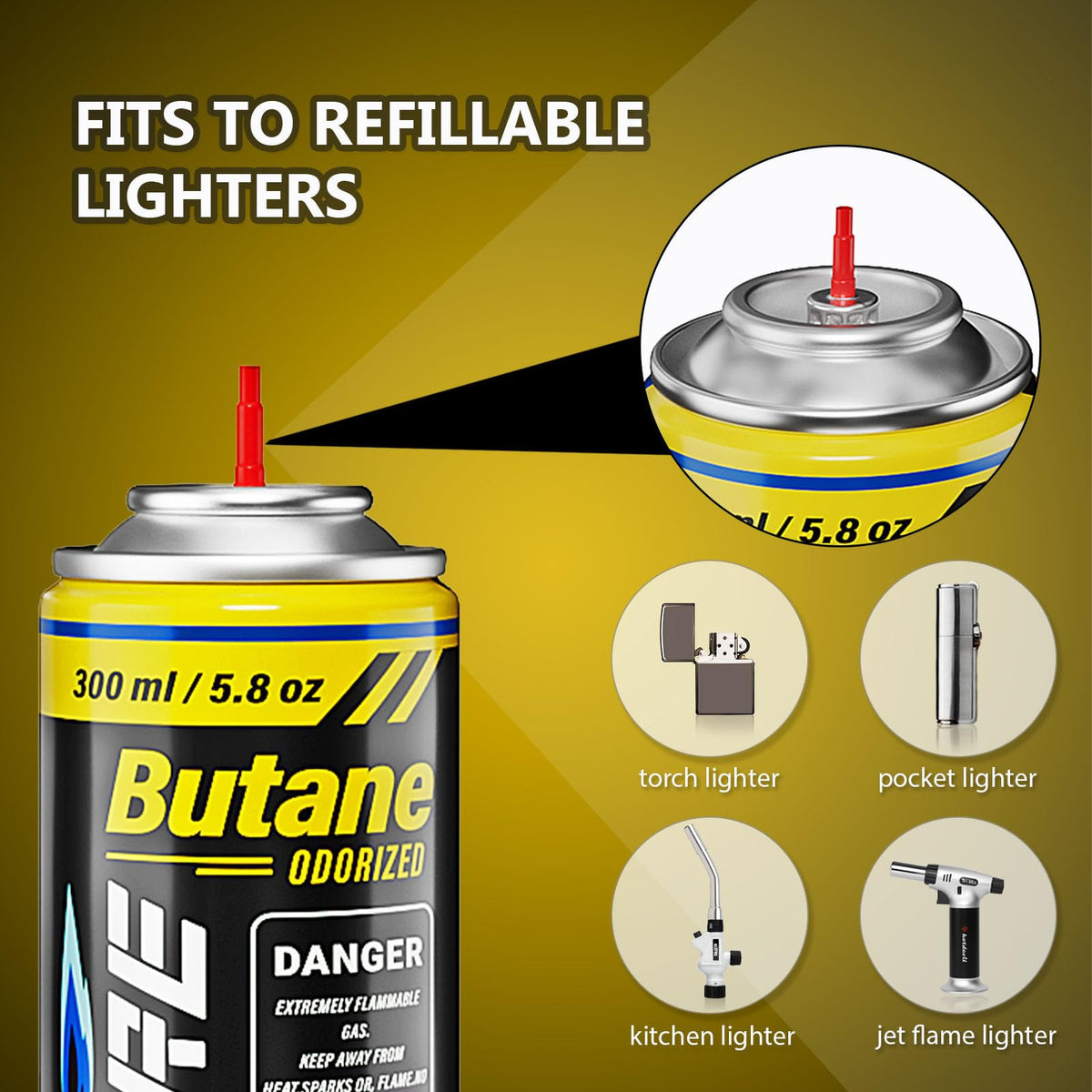 Pack of 2 Butane Fuel Refill 10.56 fl oz Canister with 5 Nozzle Adapters I2003