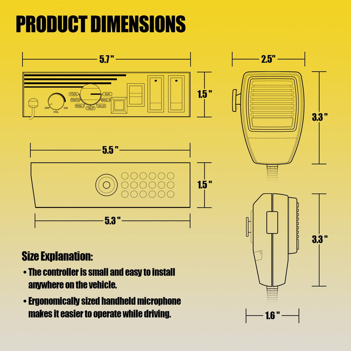 200W 12V 9 Tone Emergency Siren System with Loud Speaker Horn and Handheld Microphone H7837