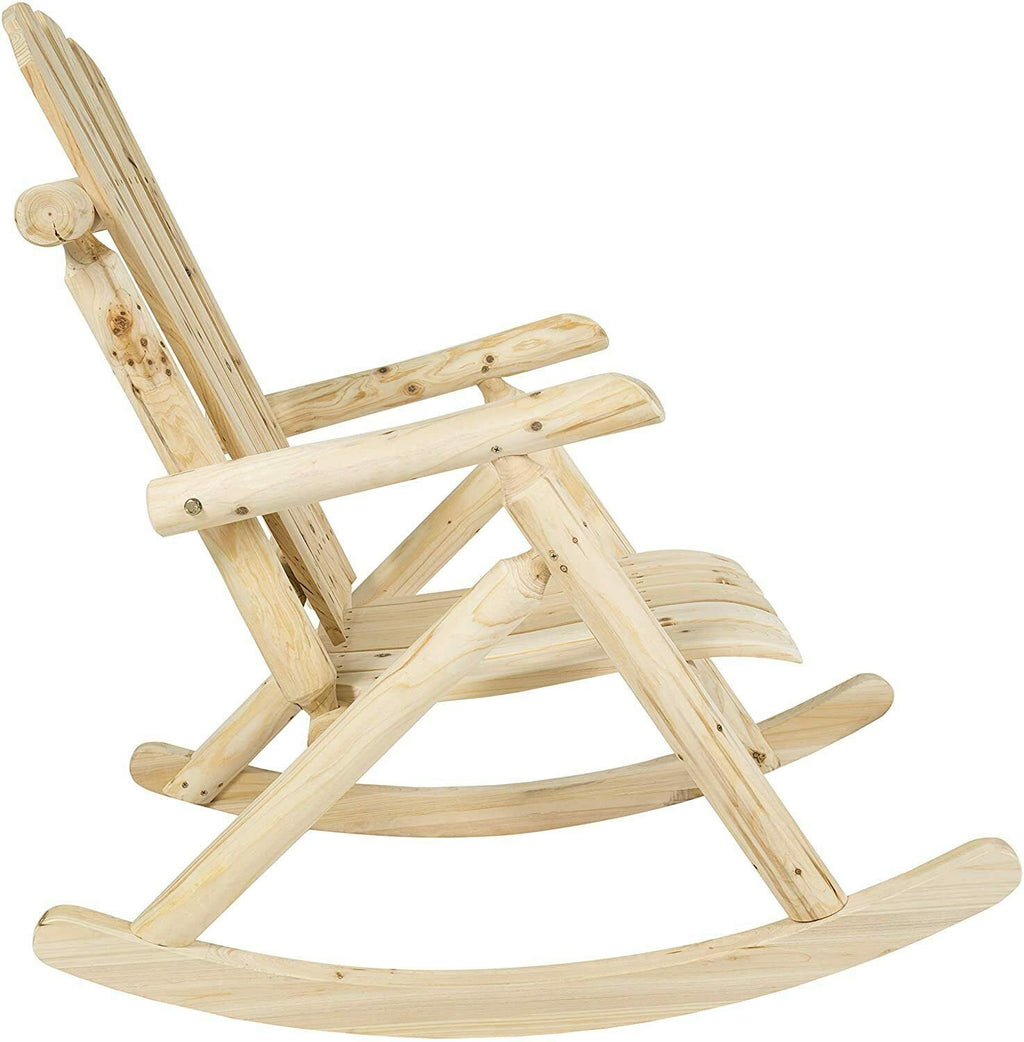 Log Pine and Fir Wood Rocking Chair with Armrest W3912