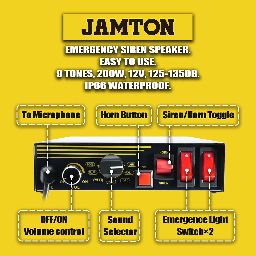 200W 12V 9 Tone Emergency Siren System with Loud Speaker Horn and Handheld Microphone H7837
