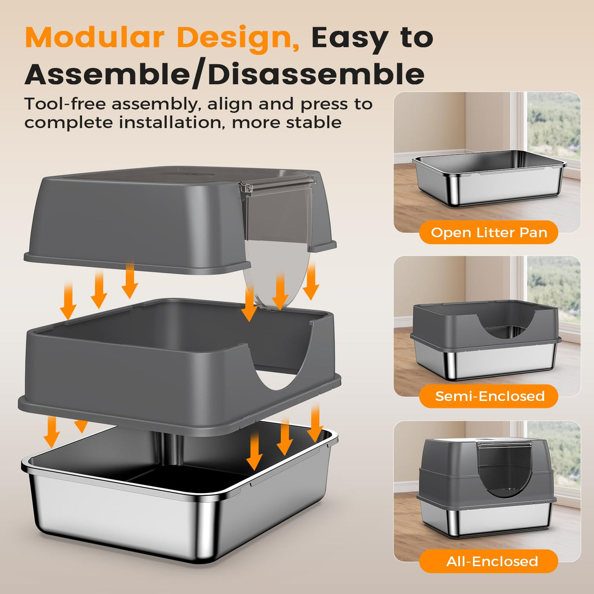 Stainless Steel Litter Box with Lid W4433