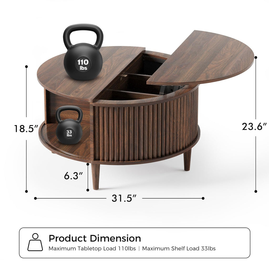 Round Lift Top Coffee Table with Storage P7173