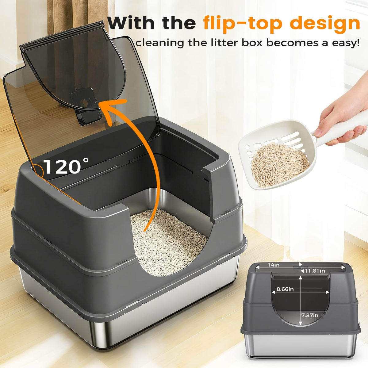 Stainless Steel Litter Box with Lid W4433