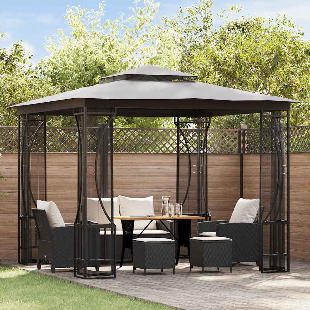 9.8'x9.8'x8.7' Anthracite Gazebo with Nets and Steel Frame L80544