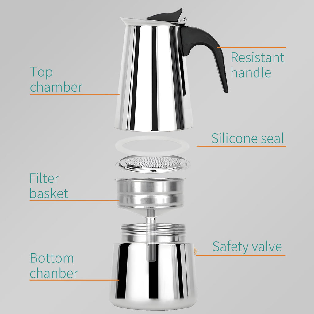 Stainless Steel Stovetop Espresso Maker 300ml 6 cup N6548