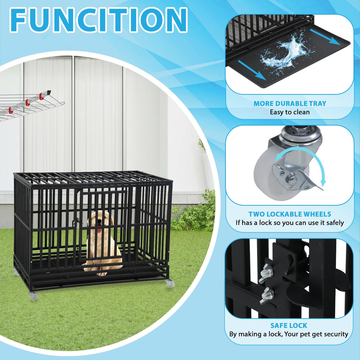 48 Inch Heavy Duty Dog Crate with Plastic Tray Double Doors O59991