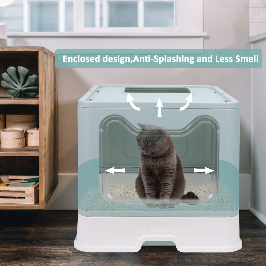 Foldable Enclosed Cat Litter Box with Lid and Litter Scoop Z48315