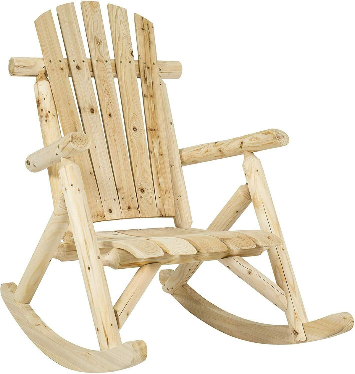 Log Pine and Fir Wood Rocking Chair with Armrest W3912