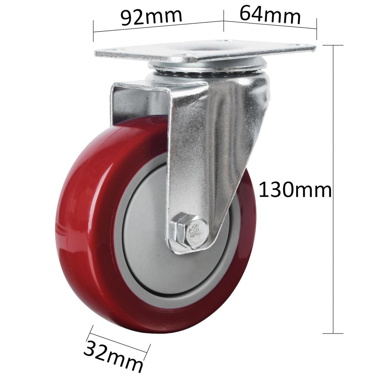 4” Swivel Plate Casters Set of 4 Heavy Duty Polyurethane Wheels Red G747