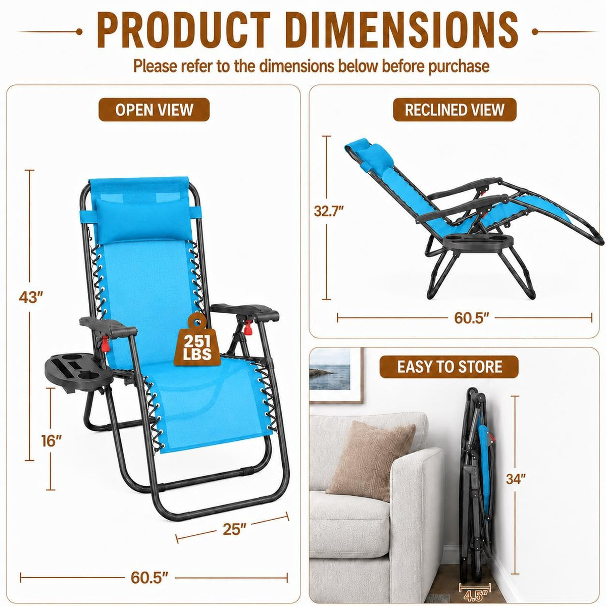 Light Blue Set of 2 Adjustable Zero Gravity Recliners K822