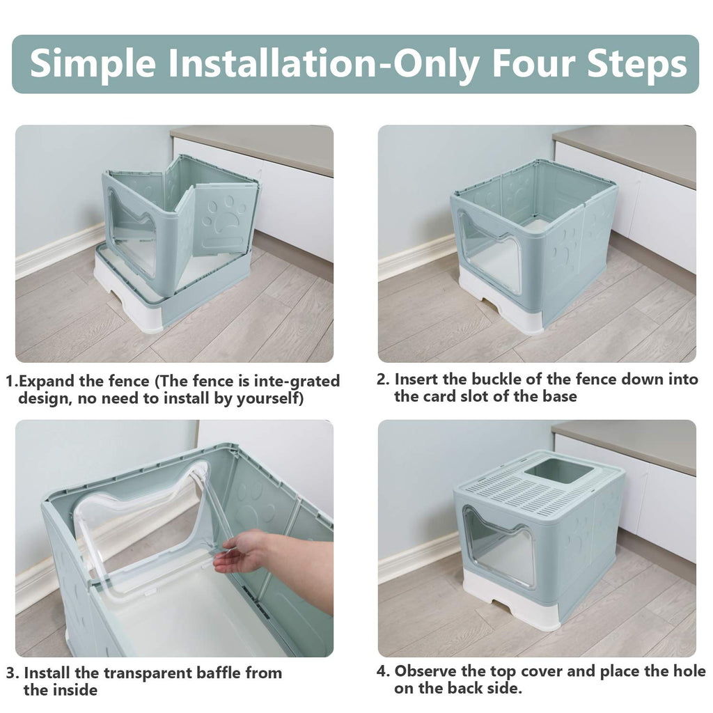 Foldable Enclosed Cat Litter Box with Lid and Litter Scoop Z48315