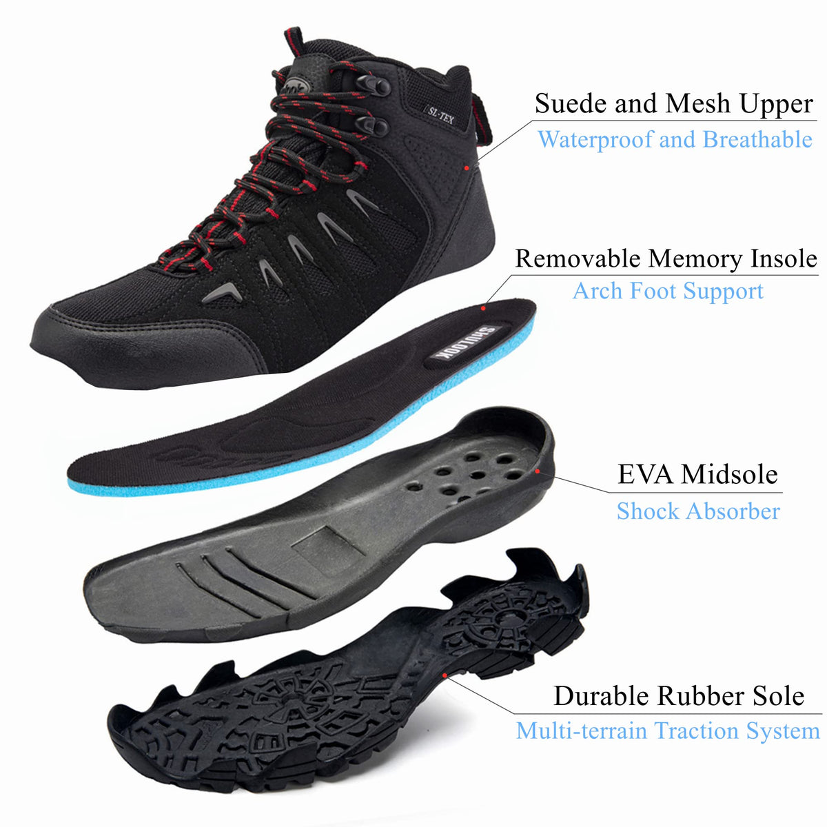 Men's Waterproof Non-Slip Lightweight Mid Top Hiking Boots F882319