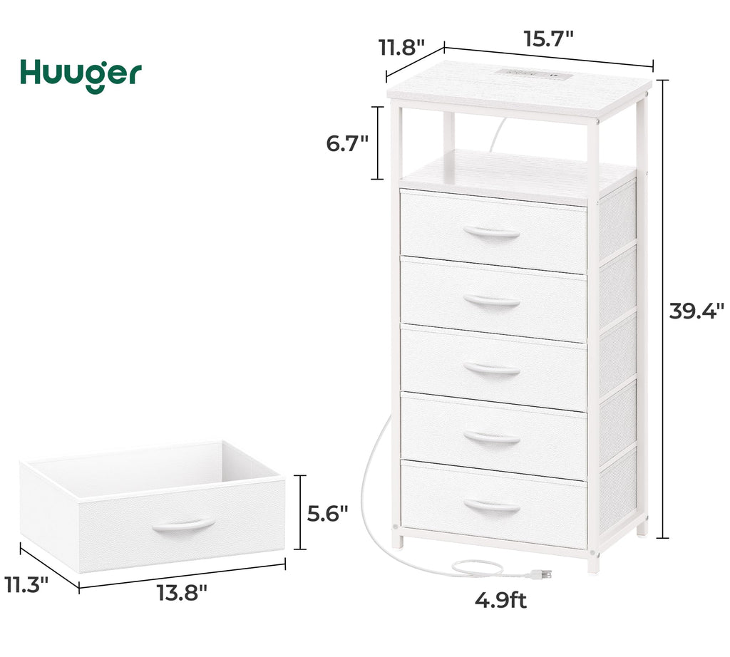 White 5 Drawer Dresser with Charging Station P376