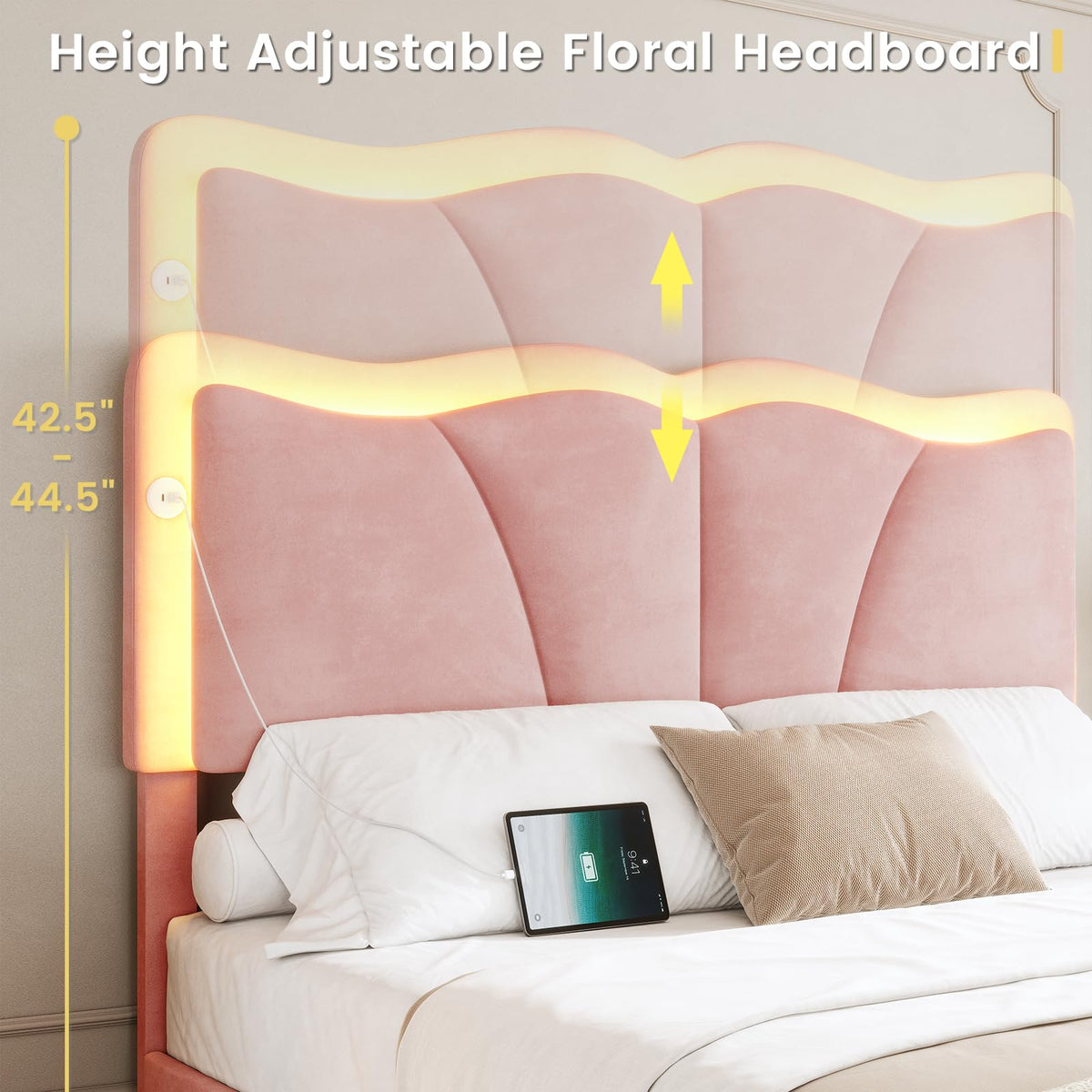 Pink Velvet Upholstered Platform Bed Frame with 4 Storage Drawers O221