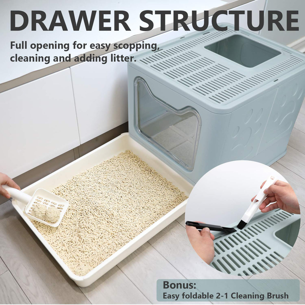 Foldable Enclosed Cat Litter Box with Lid and Litter Scoop Z48315