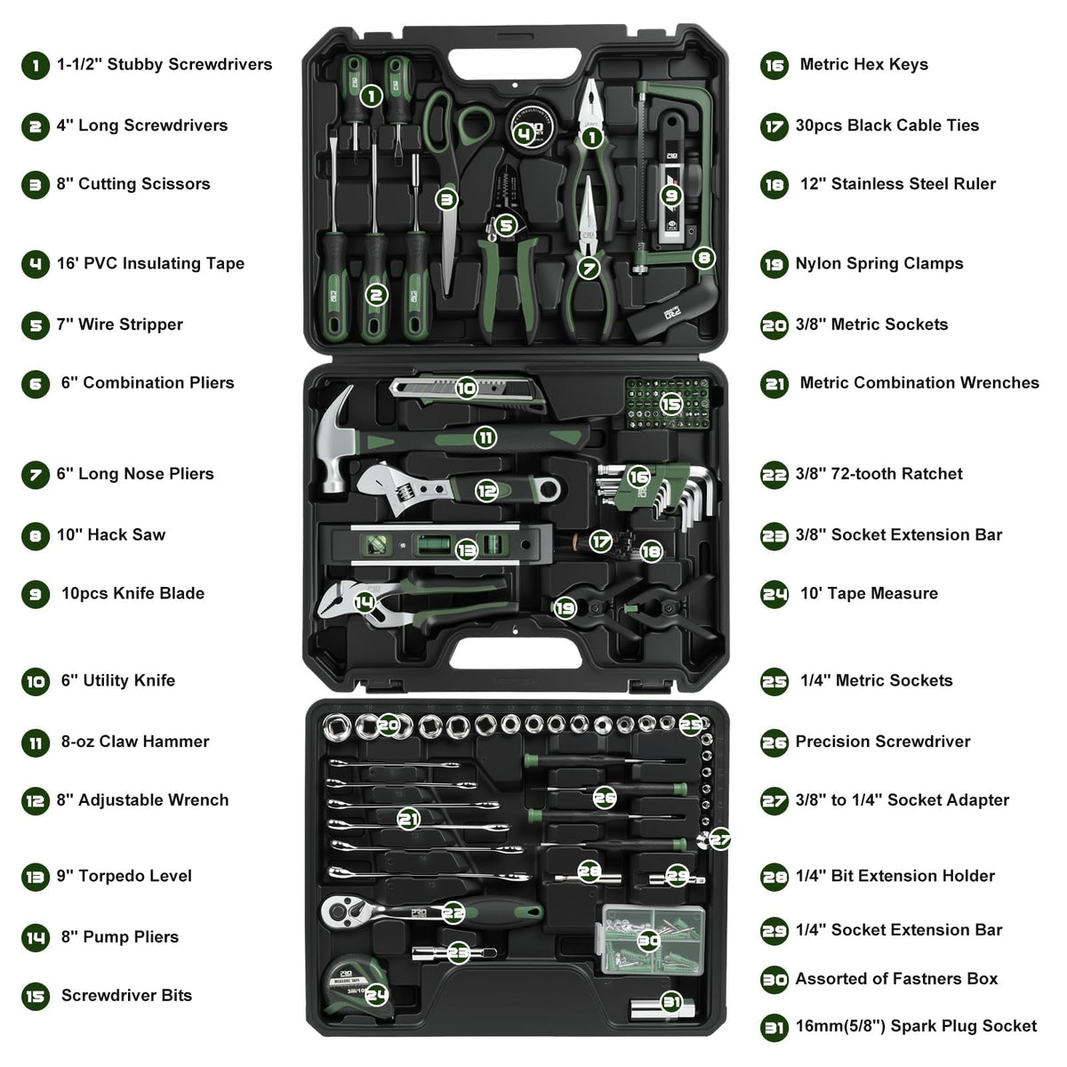 269-Piece Green Hand Tool Set J201102