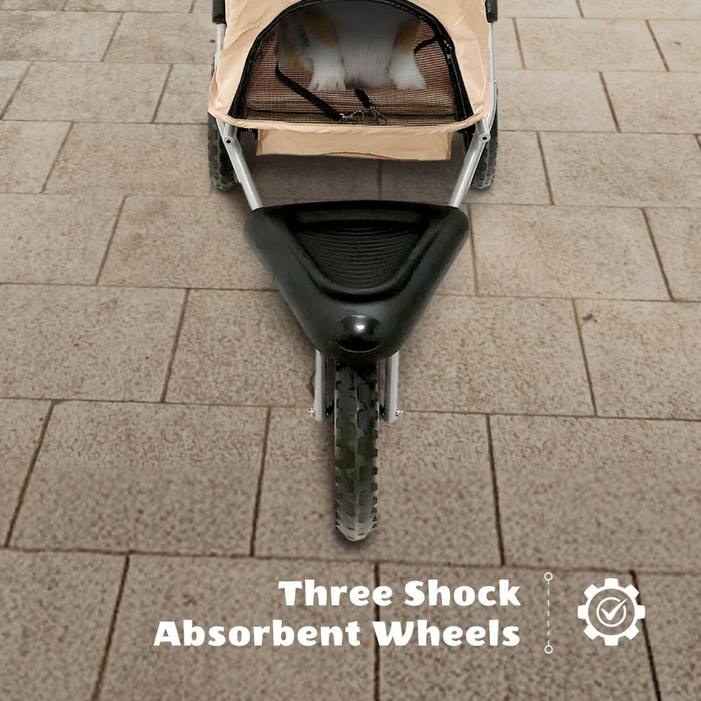 3-Wheel Dog Stroller with Storage Basket and Cup Holders, Tan C46401