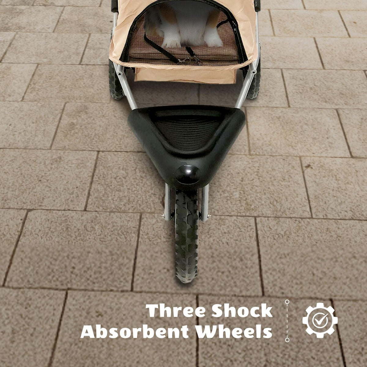3-Wheel Dog Stroller with Storage Basket and Cup Holders, Tan C46401