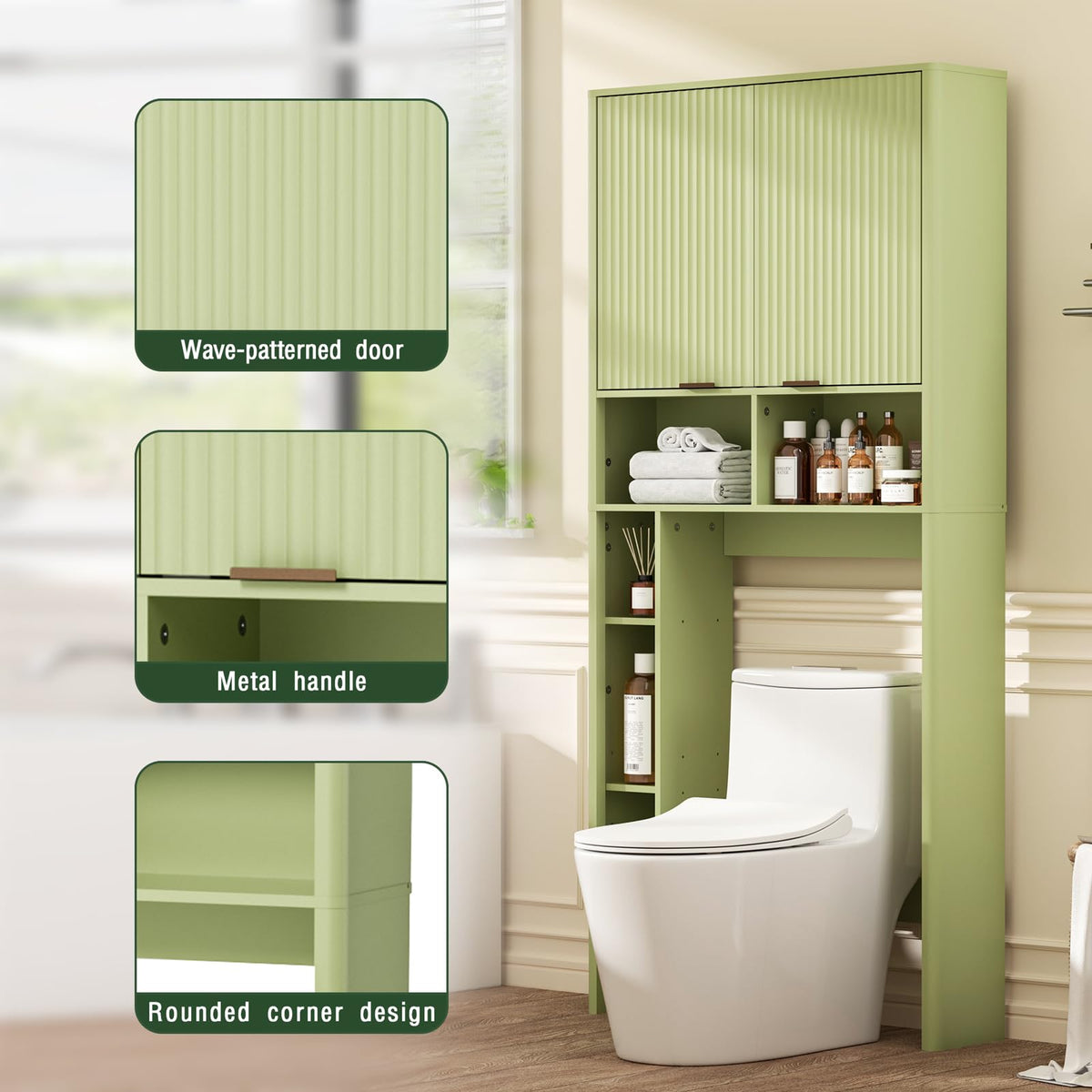 Green Over the Toilet Storage Cabinet with Adjustable Shelf A129678
