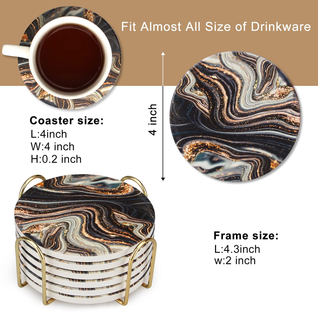Black and Gold Marble Coasters with Holder G387