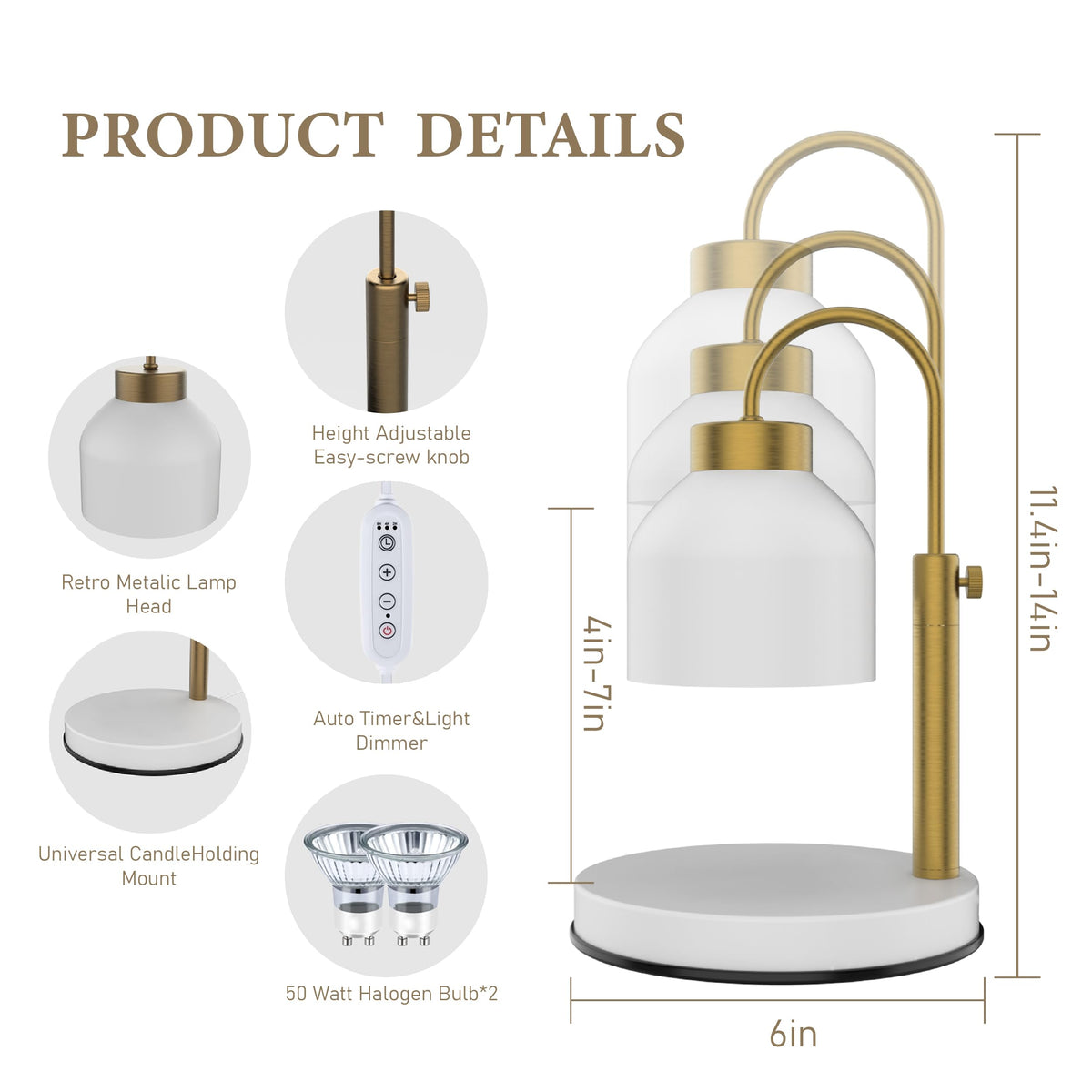 Candle Warmer Lamp with Timer Dimmer Adjustable White C34447