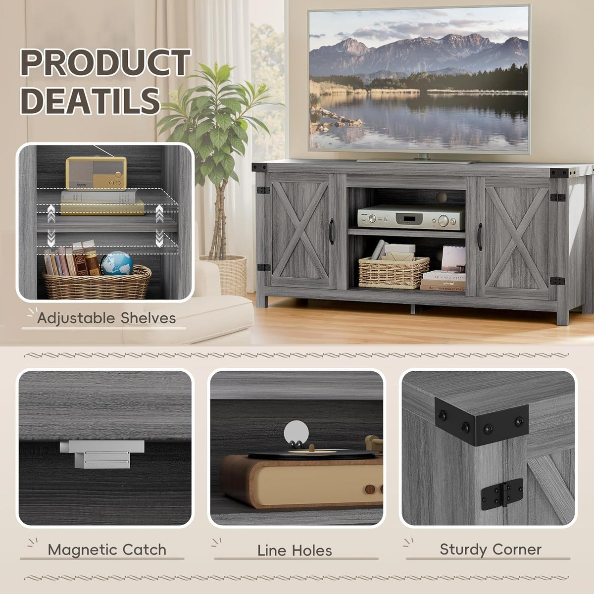 Modern Farmhouse TV Stand for 65" TV C810