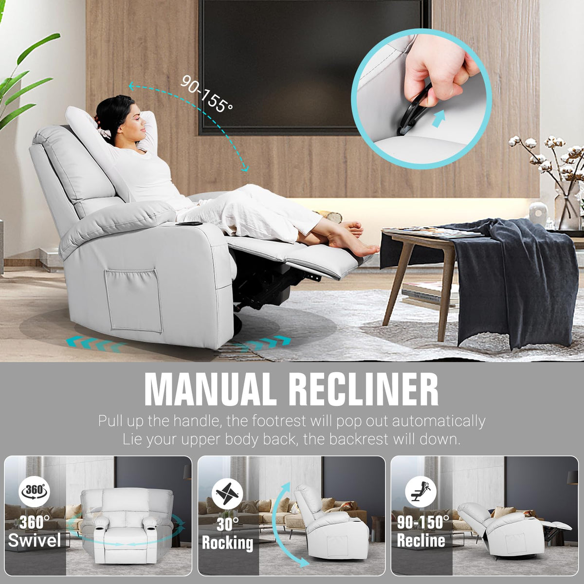 Grey Massage Rocking Recliner Chair with Heat and USB C14684