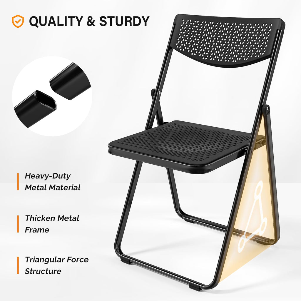 Black Plastic Folding Chairs with Mesh Seat, 10 Pack L39742