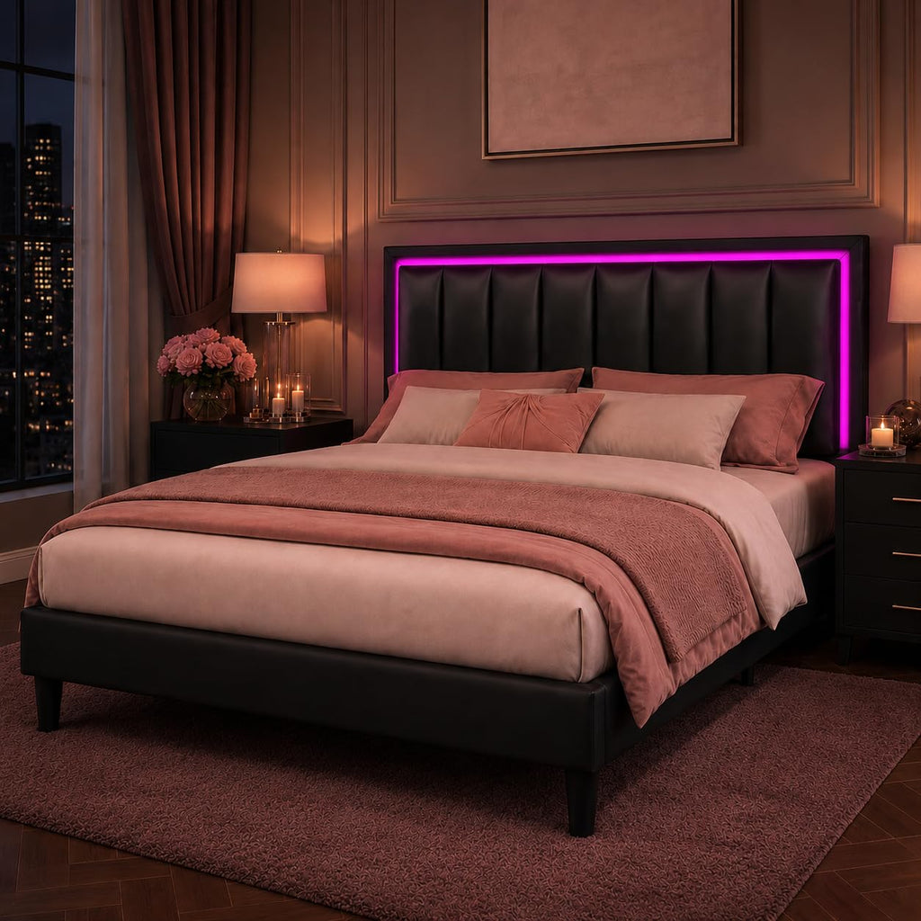 Black Full Bed Frame with PU Headboard U8230